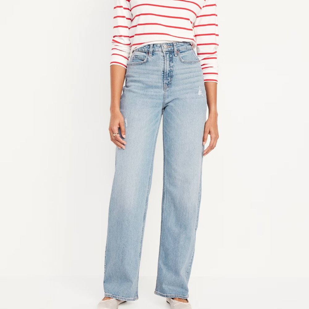 Old Navy Women’s Distressed Extra High-Rise, Sky-Hi Wide Leg Jeans - 18 Tall